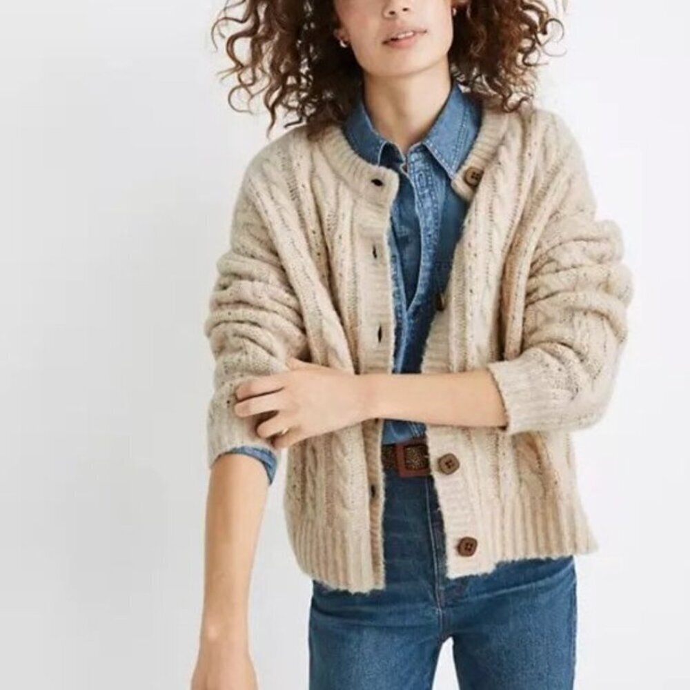 Madewell Pointelle Cable Knit Cardigan Sweater